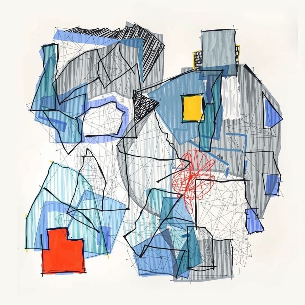 Abstract Expressionist Drawing in Vibrant Colors