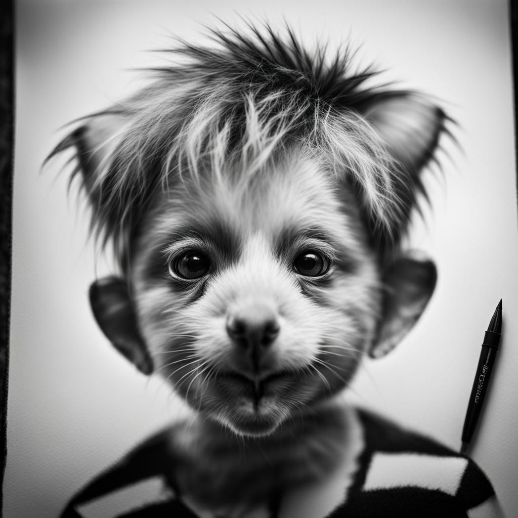 Fluffy Mouse: Charcoal Sketch Portrait