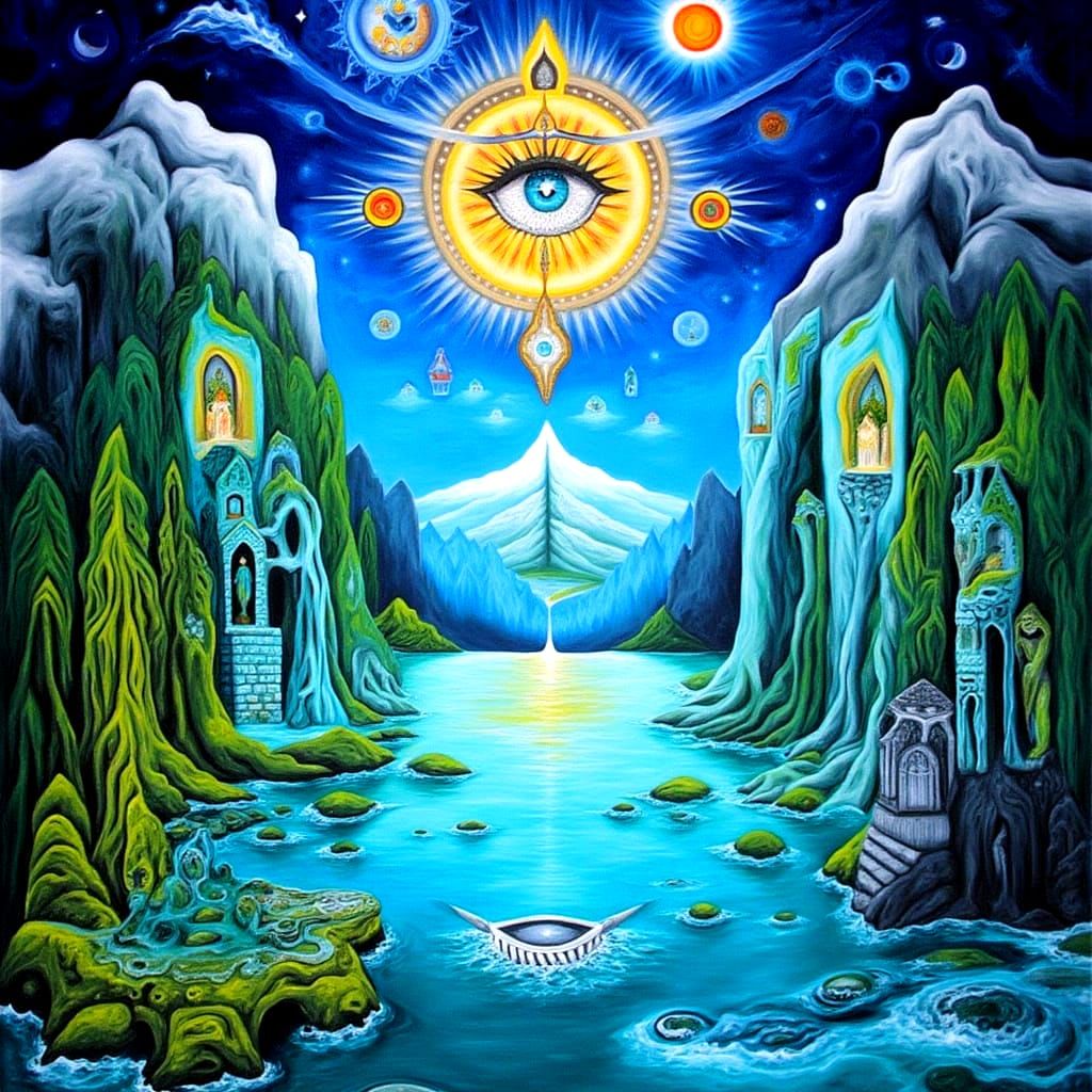 Esoteric Surreal Eye Gazing at Ocean Reflection