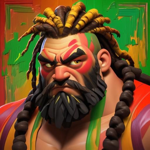 Zangief with Reggae Dreads as Expressionist Oil Painting