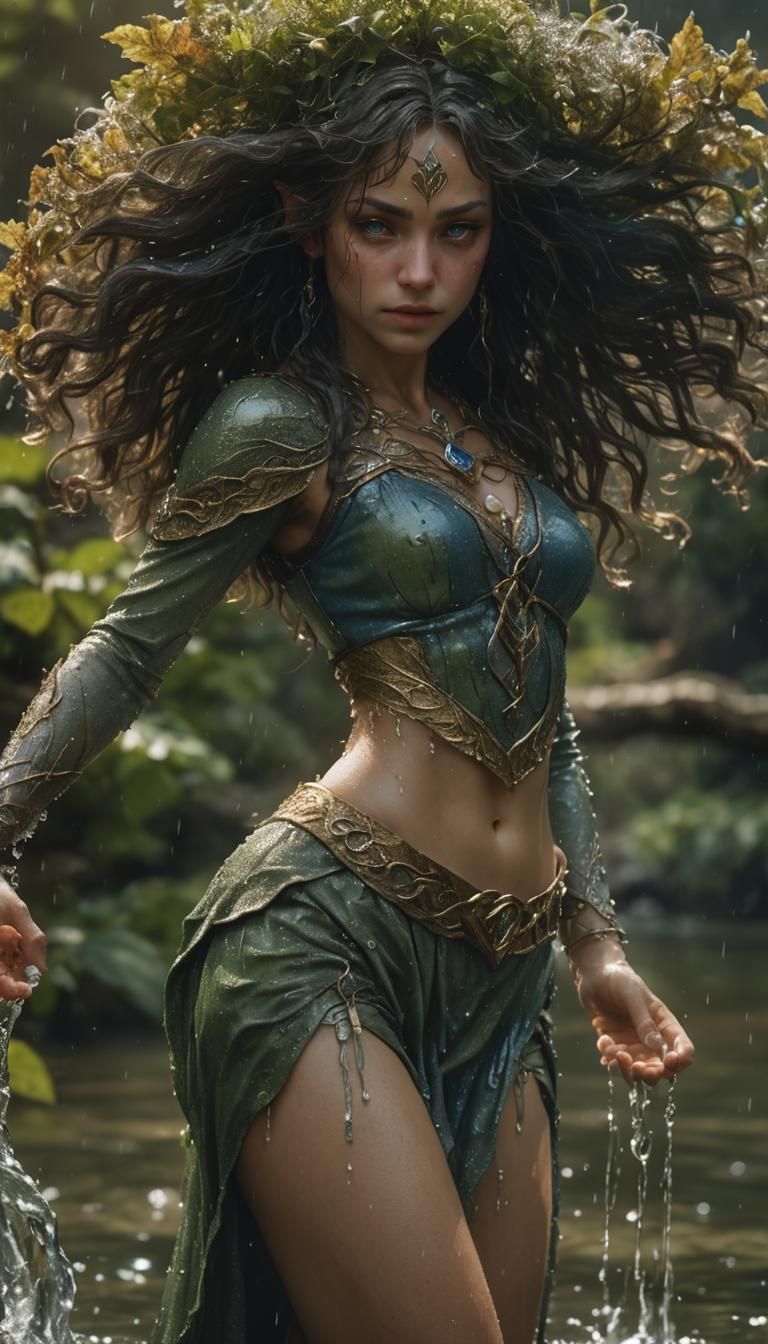 Beautiful Elf in River: Photorealistic Portrait