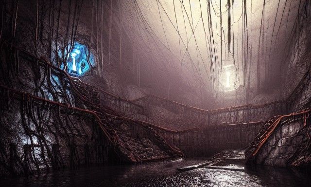 Creepy Mine Entrance in a Mountain, Digital Illustration