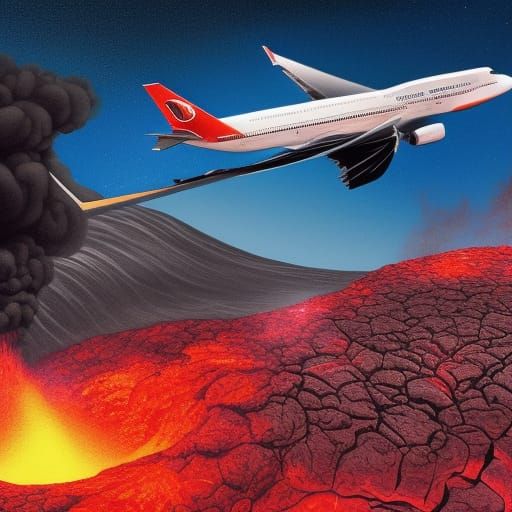 Passenger Plane Flying into Erupting Volcano
