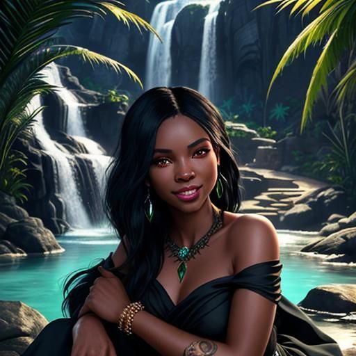 Beautiful black  woman with emerald green eyes and beautiful...