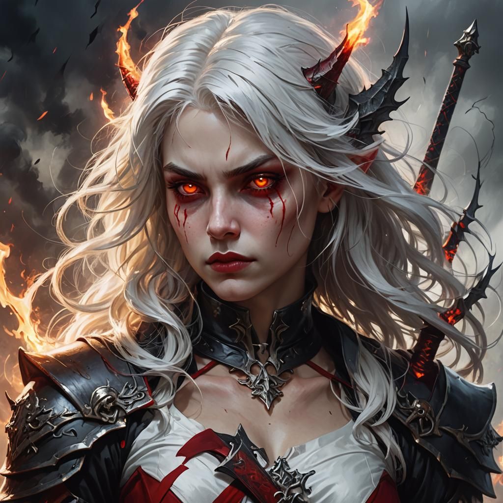 Horned Vampire Child in Doomsday Setting, Hyperdetailed Art