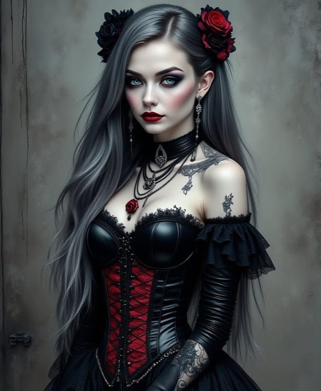 Gothic Girl Portrait in Velvet and Lace