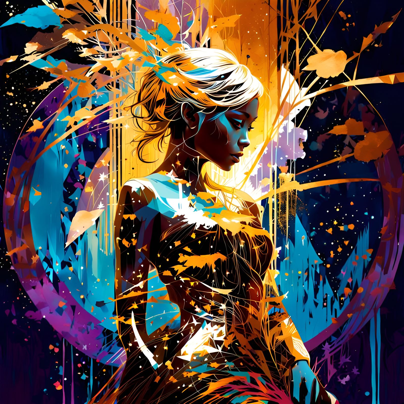 Anime Beauty in Electric Purple and Gold