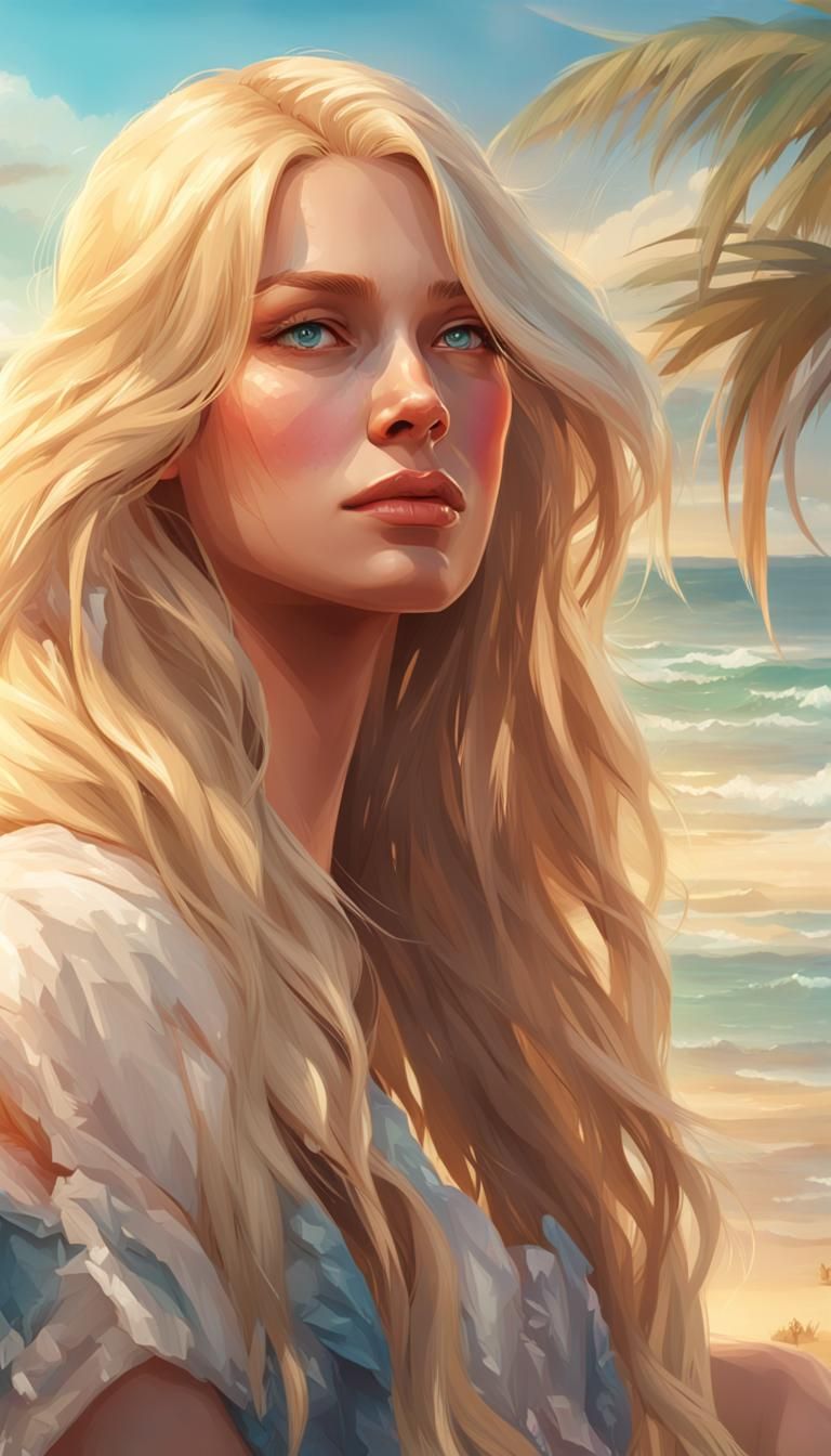 Blonde Women Sunbathing: Hyperdetailed Artstation Portrait