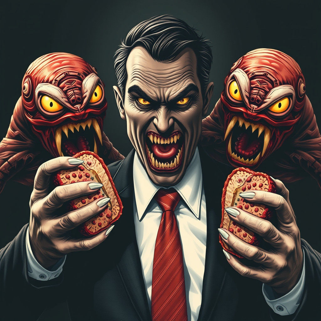 Demonic Chocolate Spheres Attack Man, Graphic Style