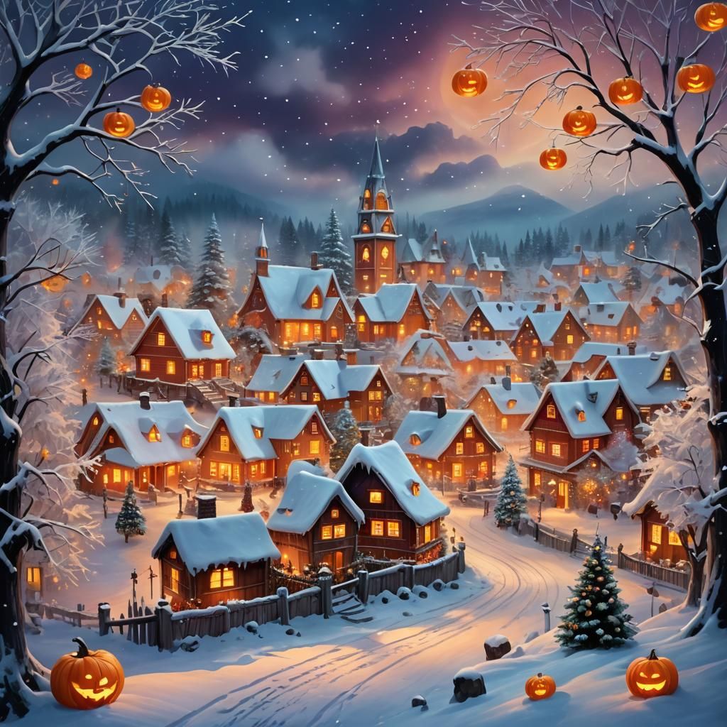 Enchanting Holiday Village in Dreamlike Digital Painting