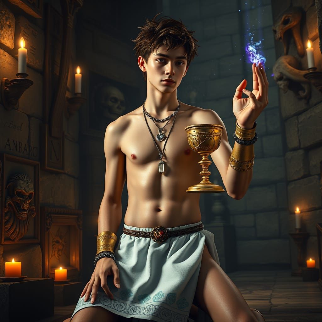 Young Mystic Adorned in Ornate Jewelry in Ancient Temple