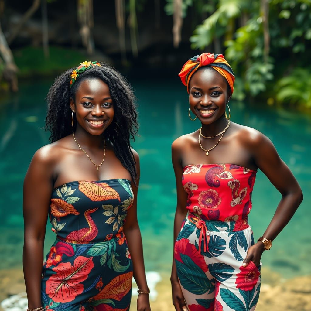 Smiling Women in Summer Fashion near Cenotes