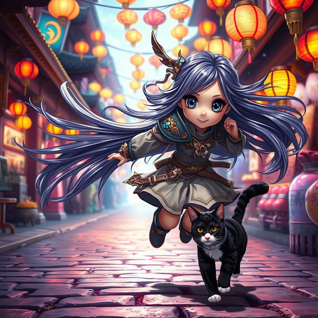 Fantasy Warrior Girl in Vibrant Manga Style