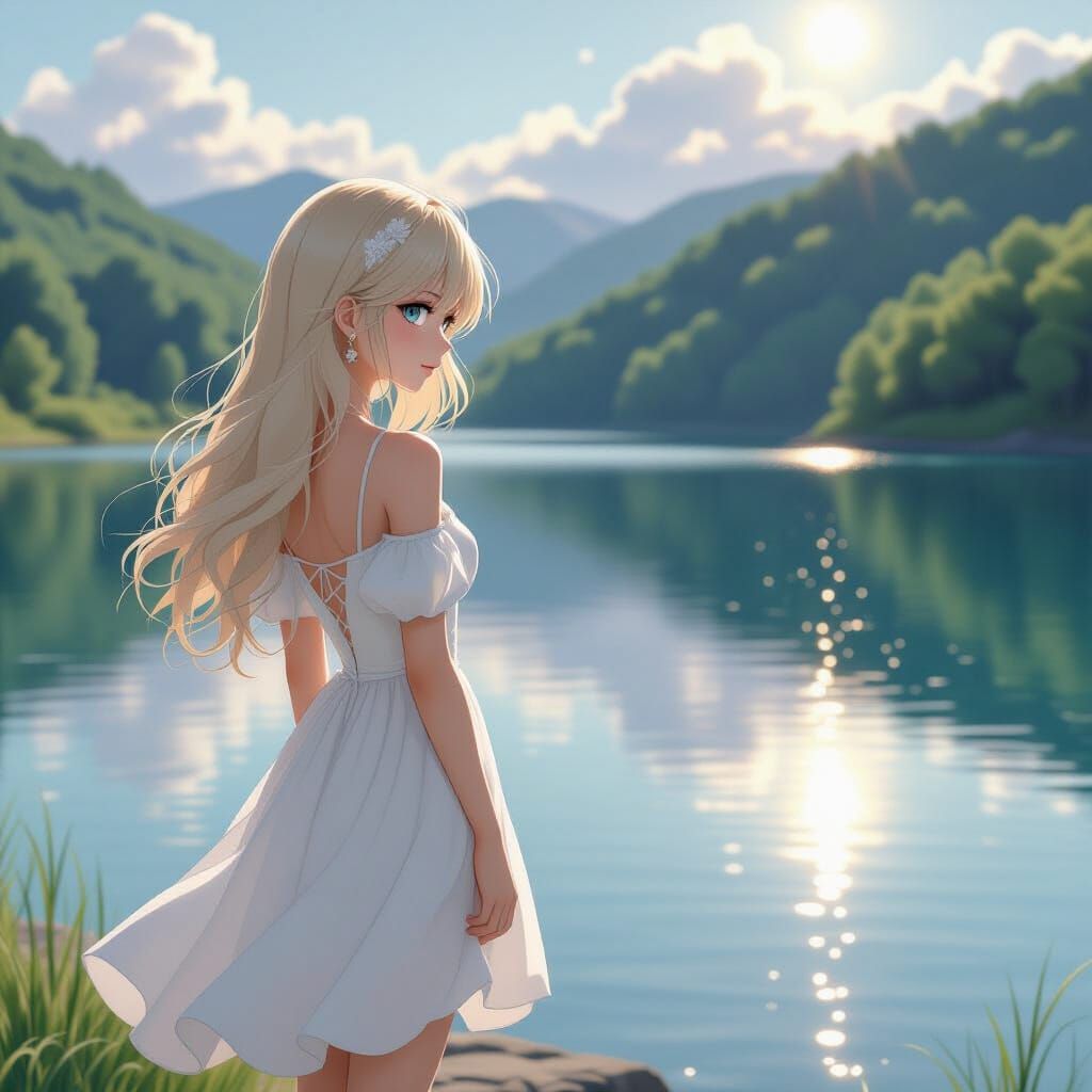 Melancholic Anime Girl by Shimmering Lake