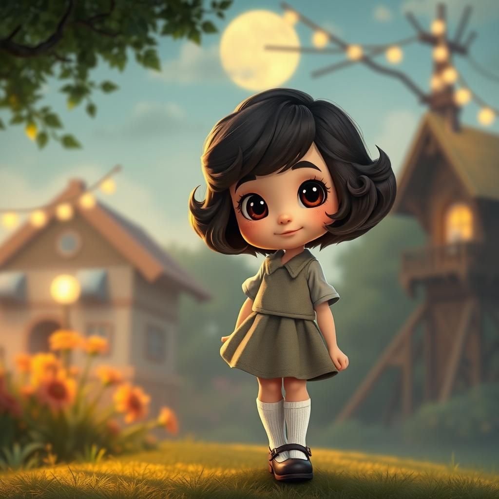 Vintage Cartoon Girl in Matte Painting Style