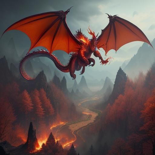Flaming Dragon Flight: Fantasy Concept Art