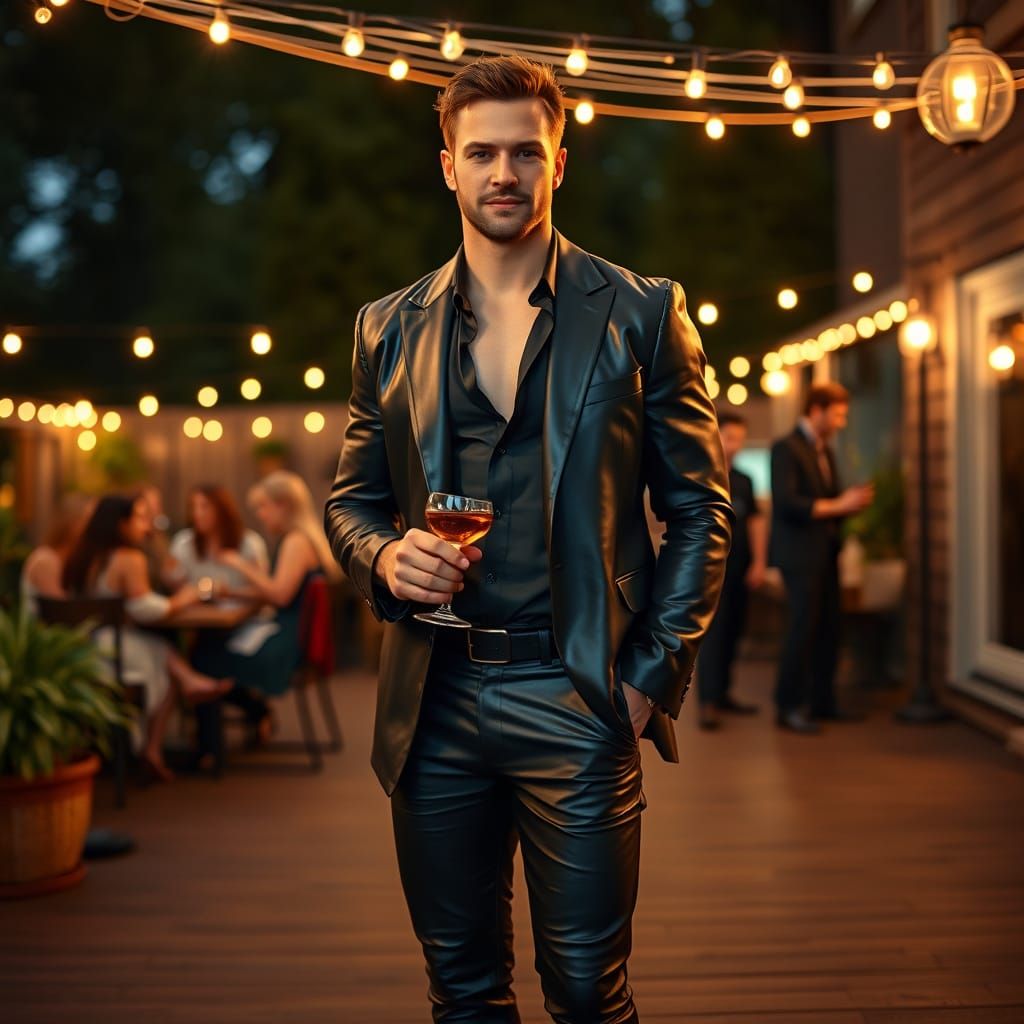 Man in Leather at Cozy Garden Party