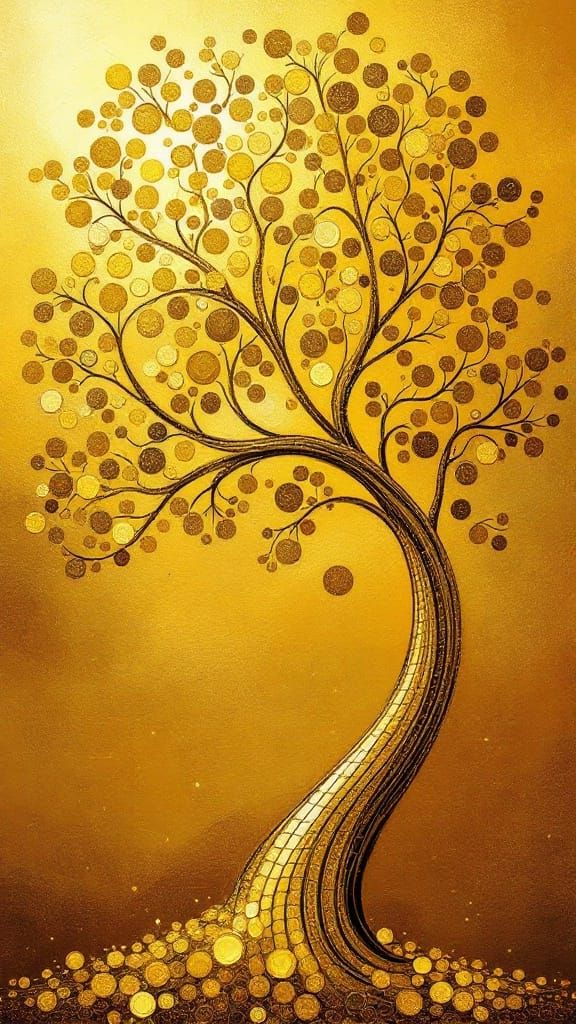 Golden Tree of Opulence in Intricate Textures