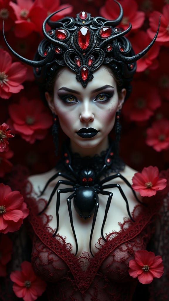 Divine Spider Queen Emerges in Gothic Allure