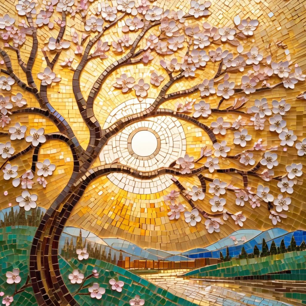 Cherry Blossoms Mosaic Art in Byzantine Style