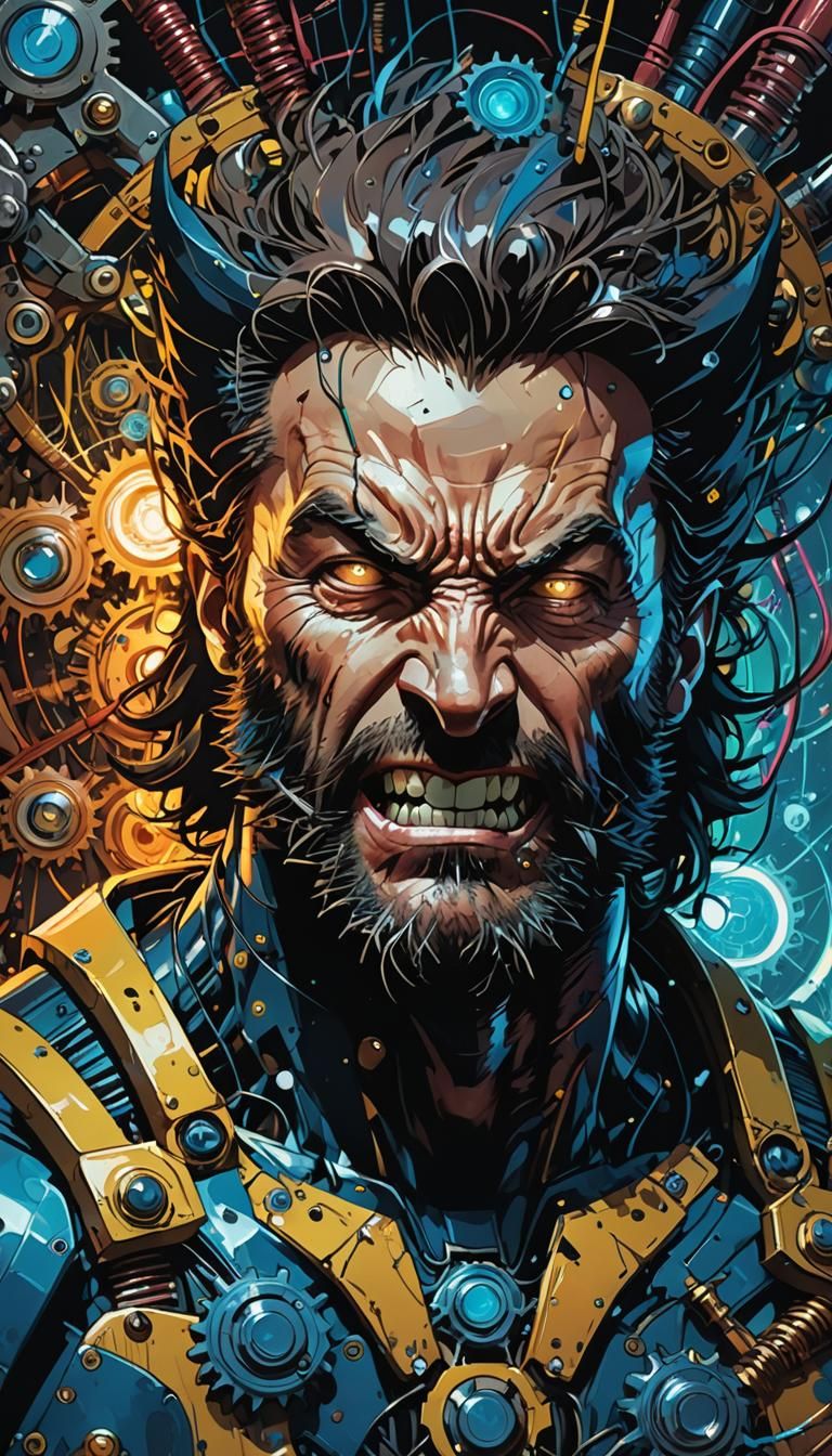 Surreal Wolverine Vomiting Gears in Cosmic Landscape