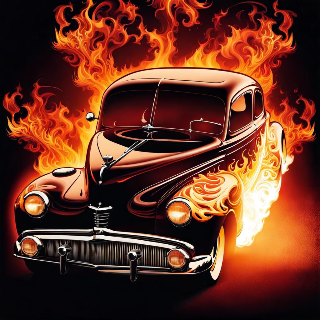 Teddy Boy Silhouette and Hyperdetailed Hot Rod