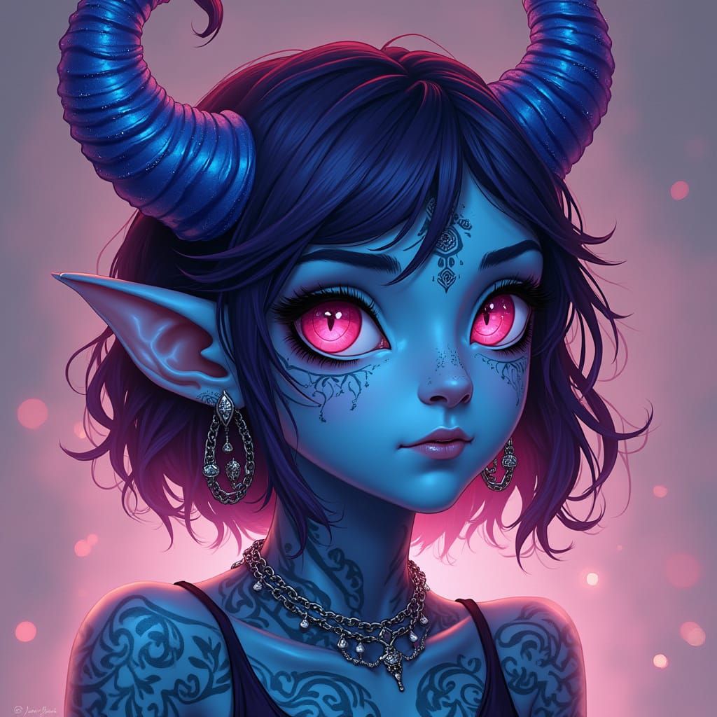 Enchanting Dark Fantasy Female Tiefling with Edgy Mystical A...