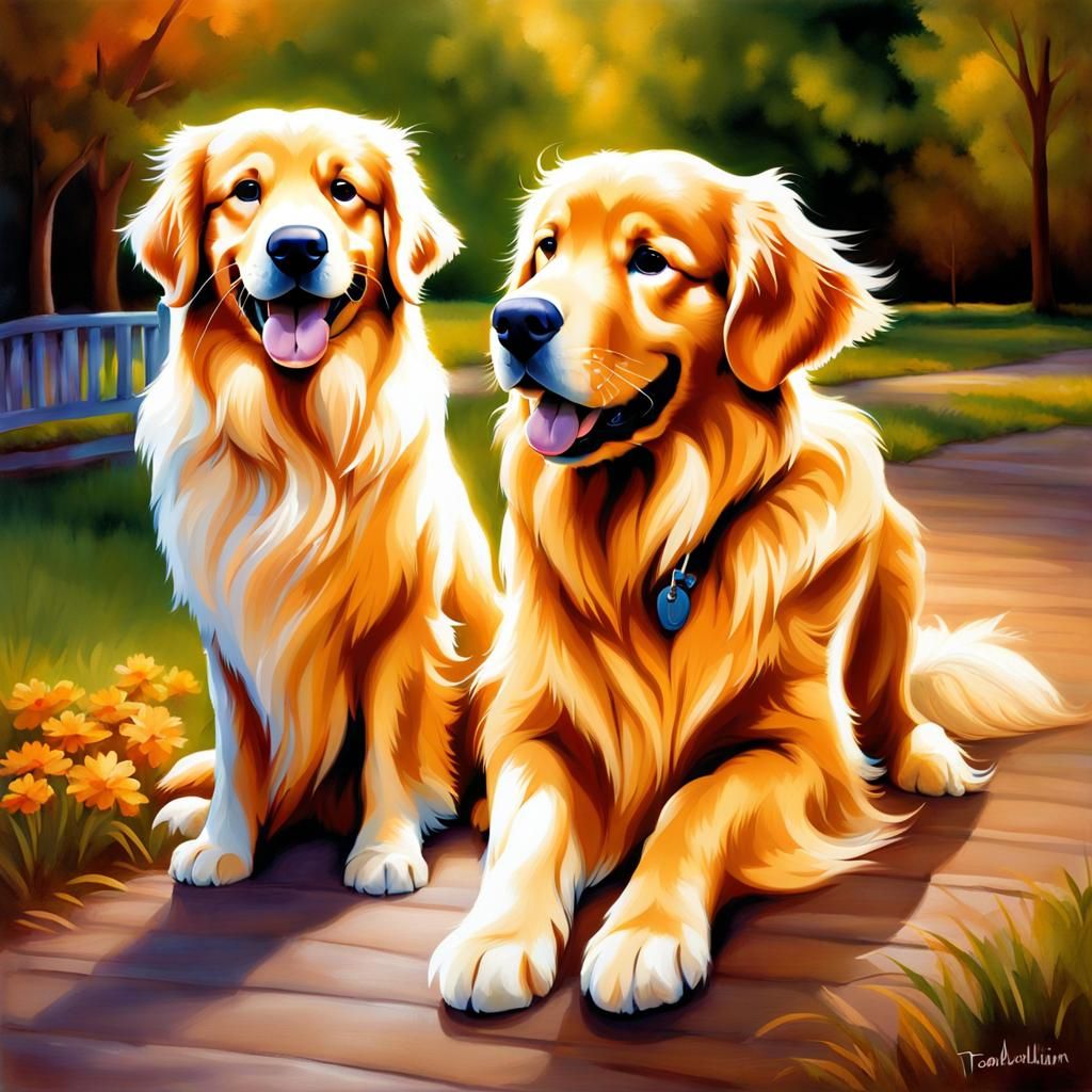 Golden Retriever in Clothes: Airbrush Tonalism Portrait