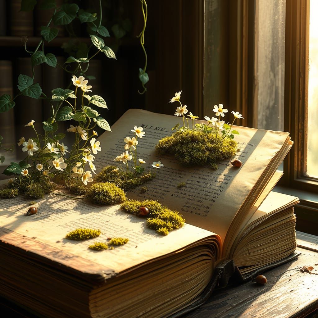 Library Books Reclaimed by Nature, Atmospheric Realism