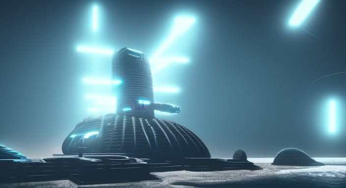 Cyberpunk Atoll with Bio-Organic Elements in 8K