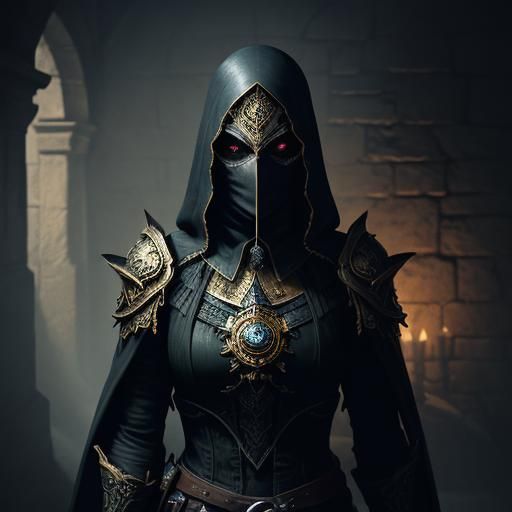 Mysterious Assassin in Dim Chamber: Gothic Oil Painting