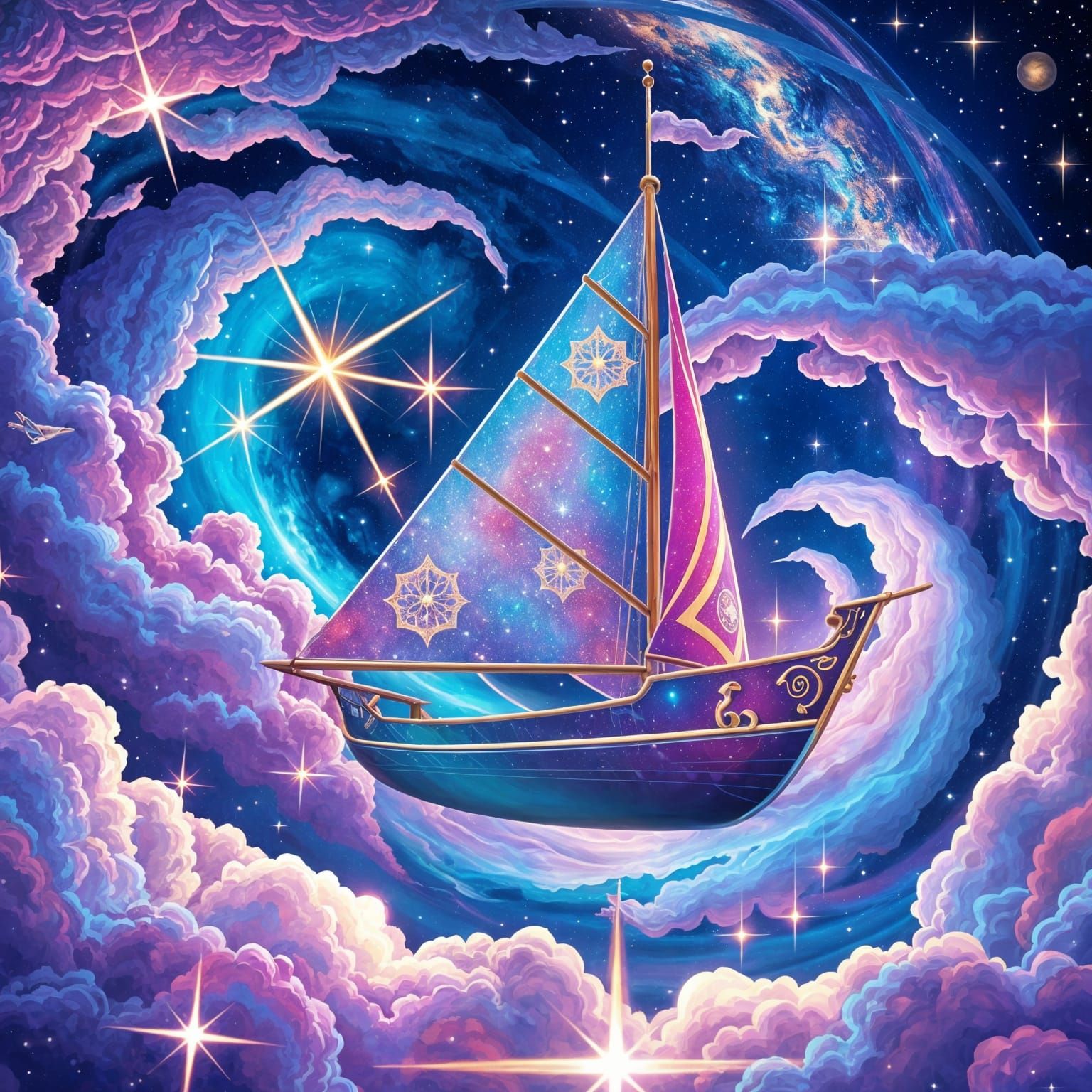 Sailboat Soaring Through Space: A Cosmic Holographic Illustr...