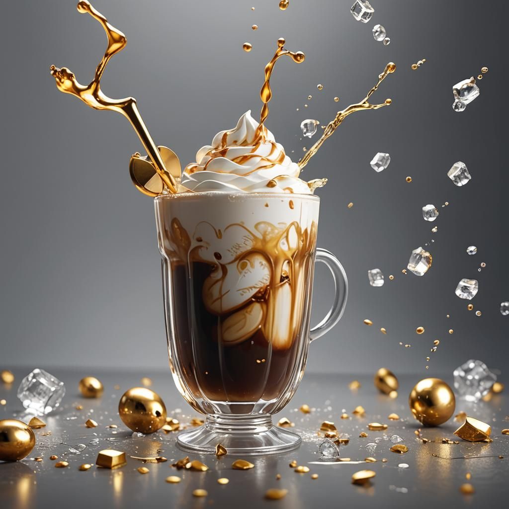 Iced Coffee in Anime Style with Ice Splash