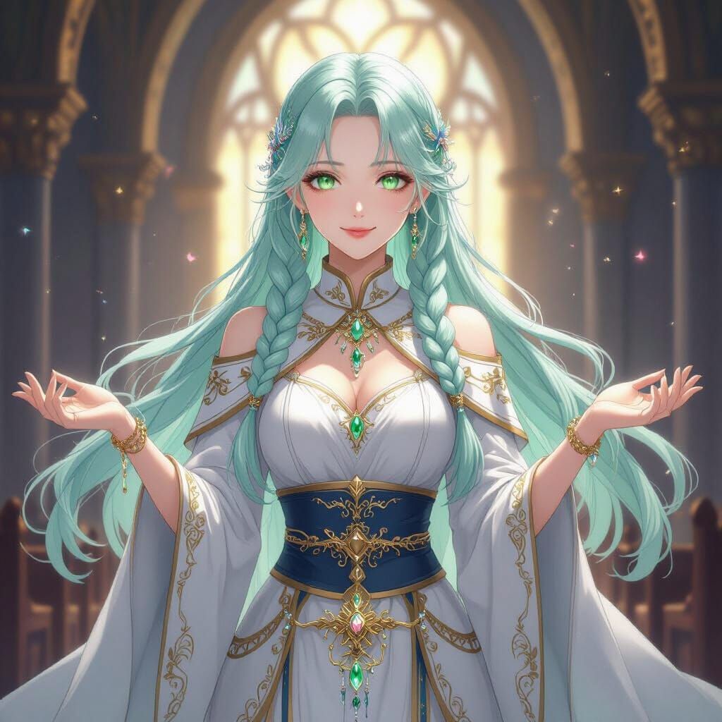 Divine Priestess in Radiant Cathedral, Anime Style