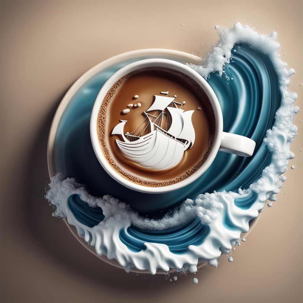 Coffee Cup with Ship Foam Art