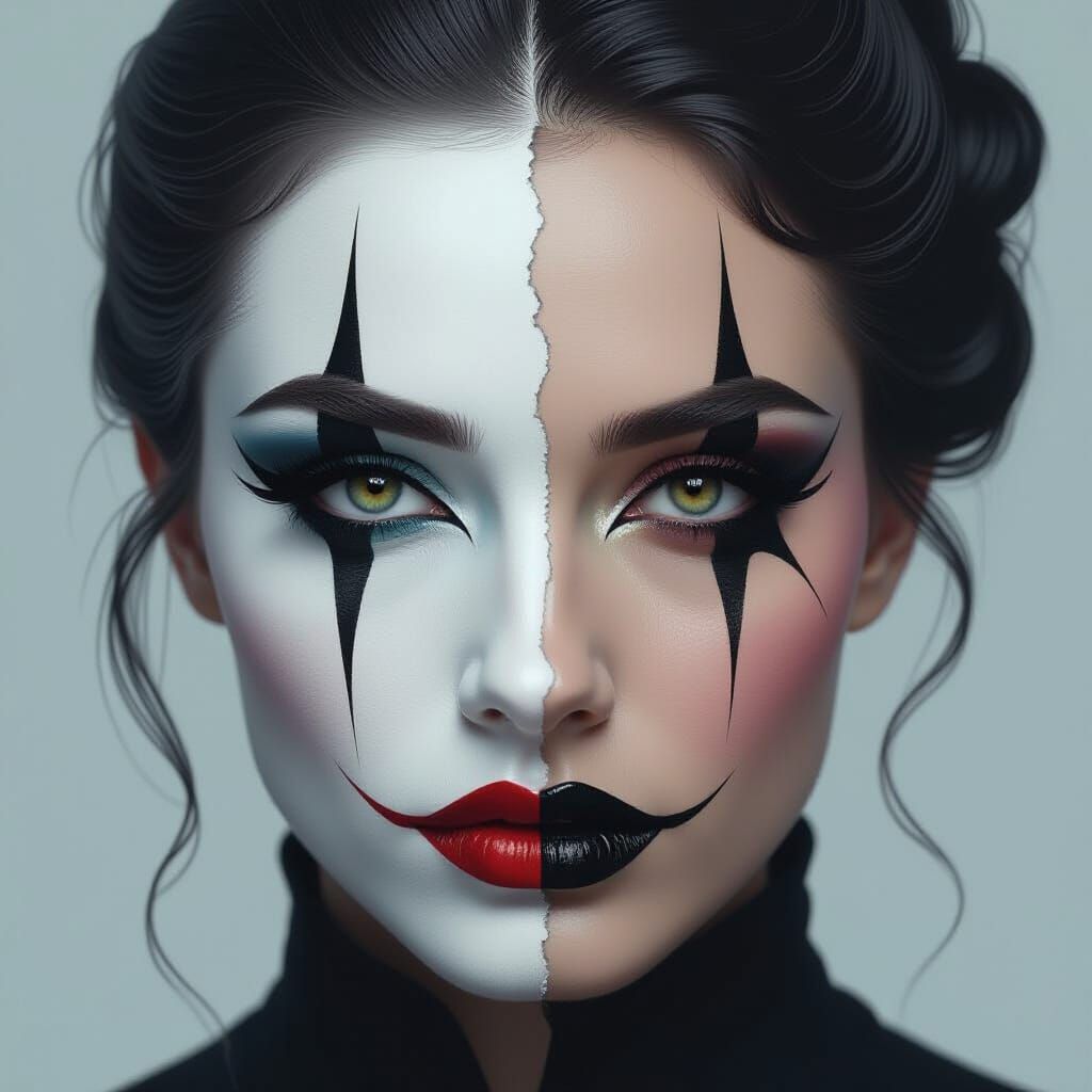 Dramatic Split Face with Theatrical and Fantasy Makeup
