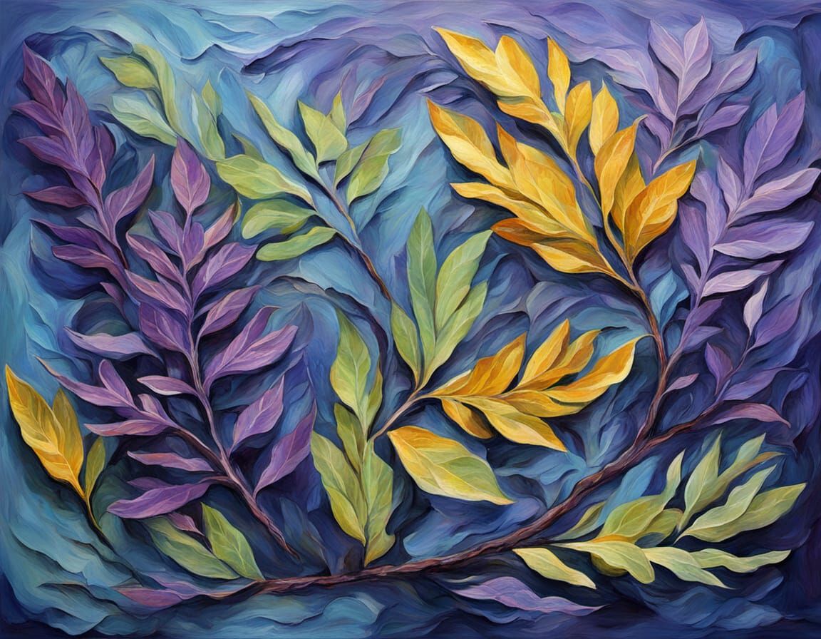 Abstract Surrealism Painting of Saffron, Blue, Violet