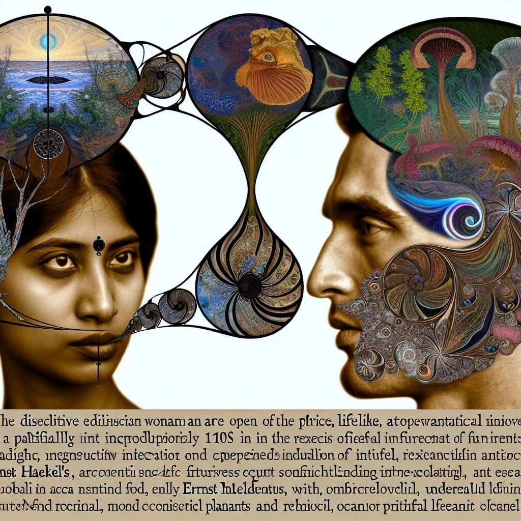 Surreal Intertwined Figures in Art Nouveau Style