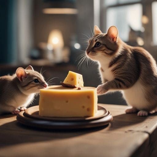 Mice Feast Under Cat's Gaze