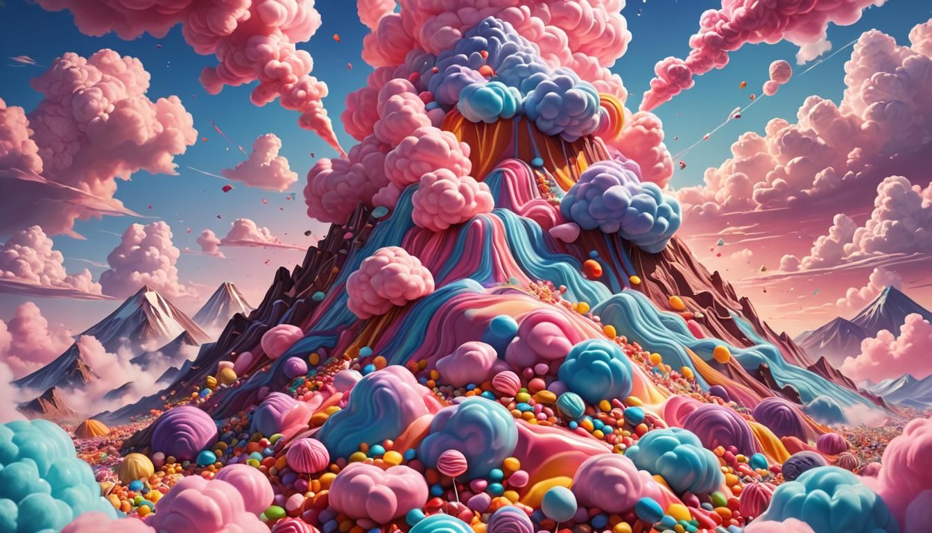 Candy Volcano Eruption in a Digital Illustration