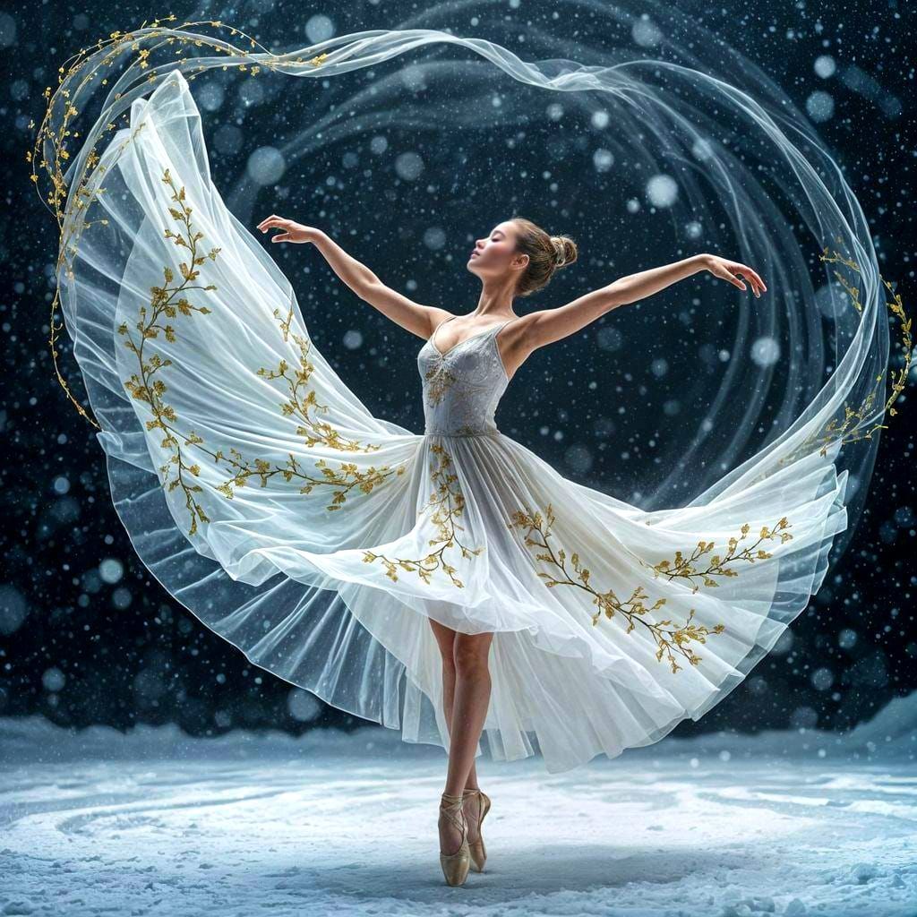 Ballerina Dancing in a Blizzard, Macro Shot