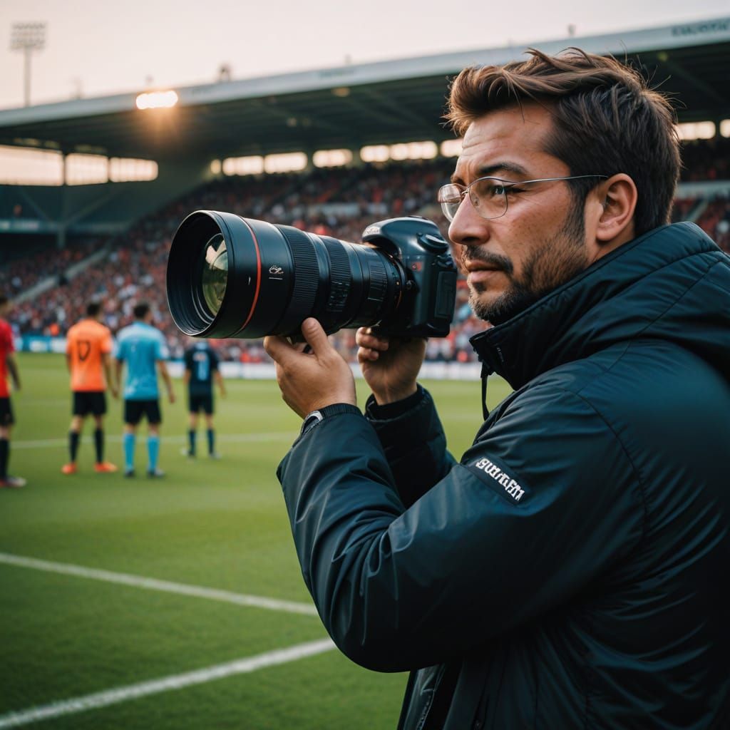 Sports Photographer Capturing Soccer Match with Bokeh