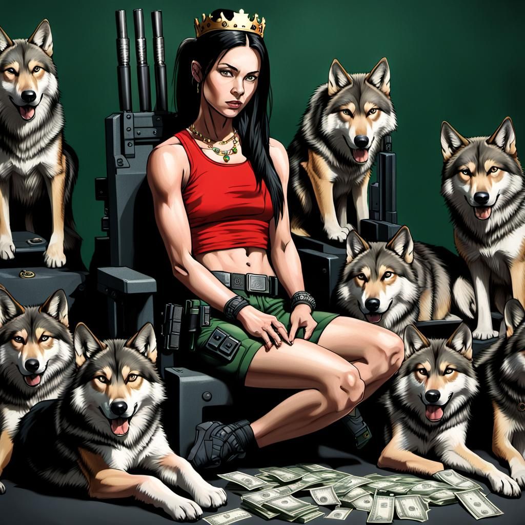 Amazonian Caitlin Fairchild on Throne with Pistols