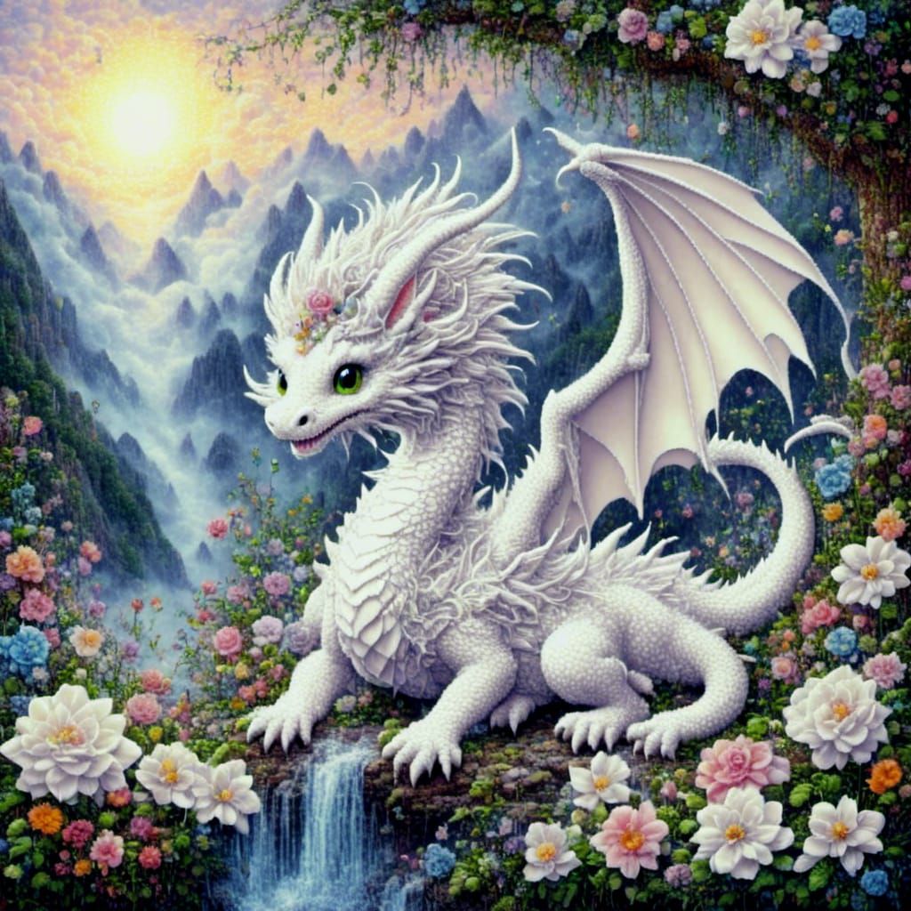 Pixelated White Dragon