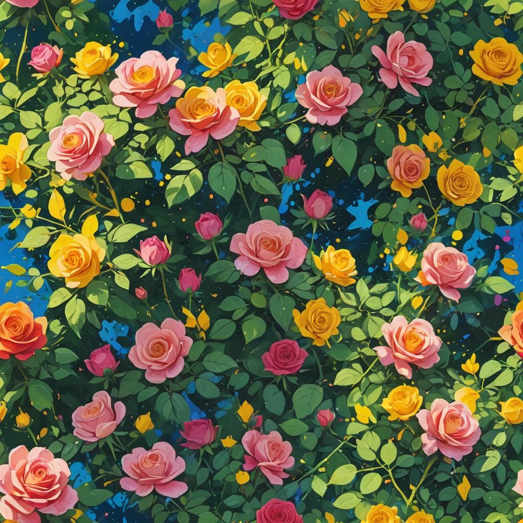 Vibrant Dortache Rose in Fauvist Splatter Painting