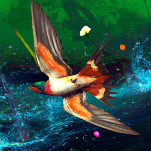 Barn Swallow Chase: Vivid Art Nouveau Concept