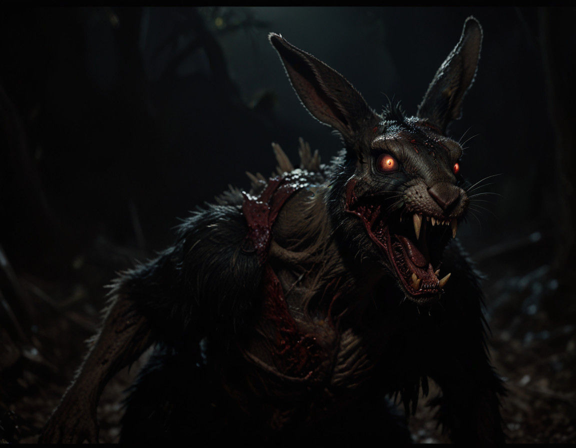 Gritty Zombie Rabbit Emerges from Shadows