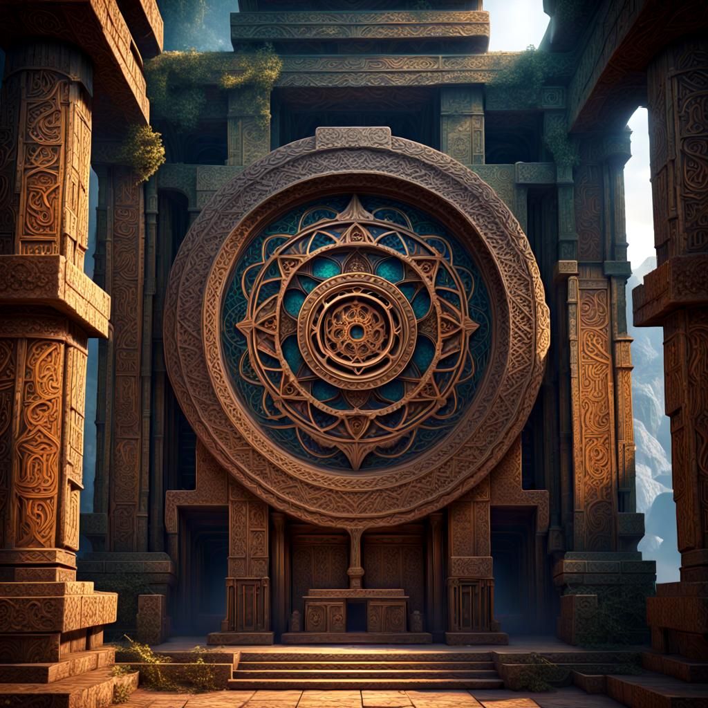 Sacred Geometry Carvings in Ancient Temple Matte Painting