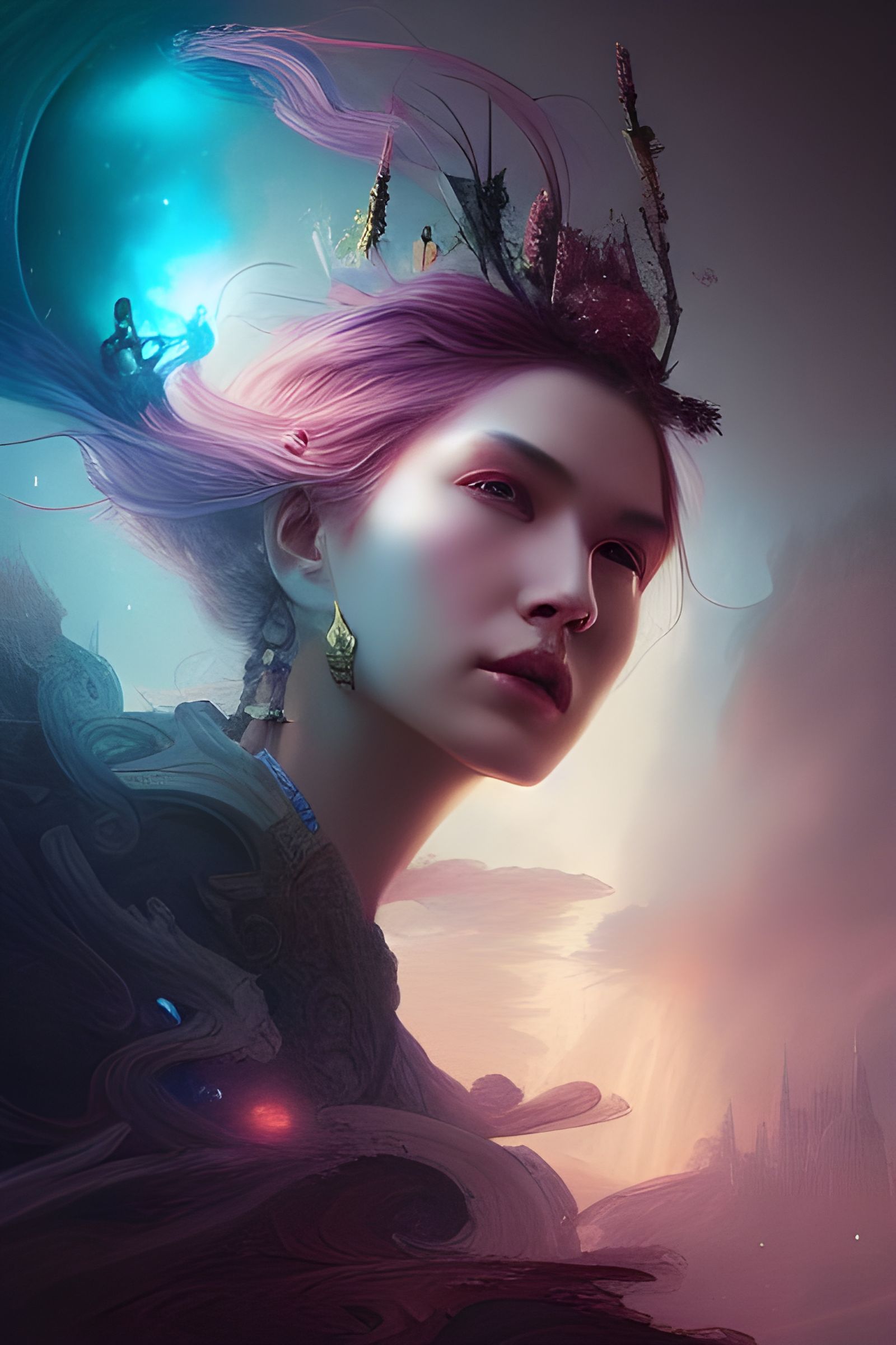 Celestial Portrait of Time Traveler in Fantasy Art Style