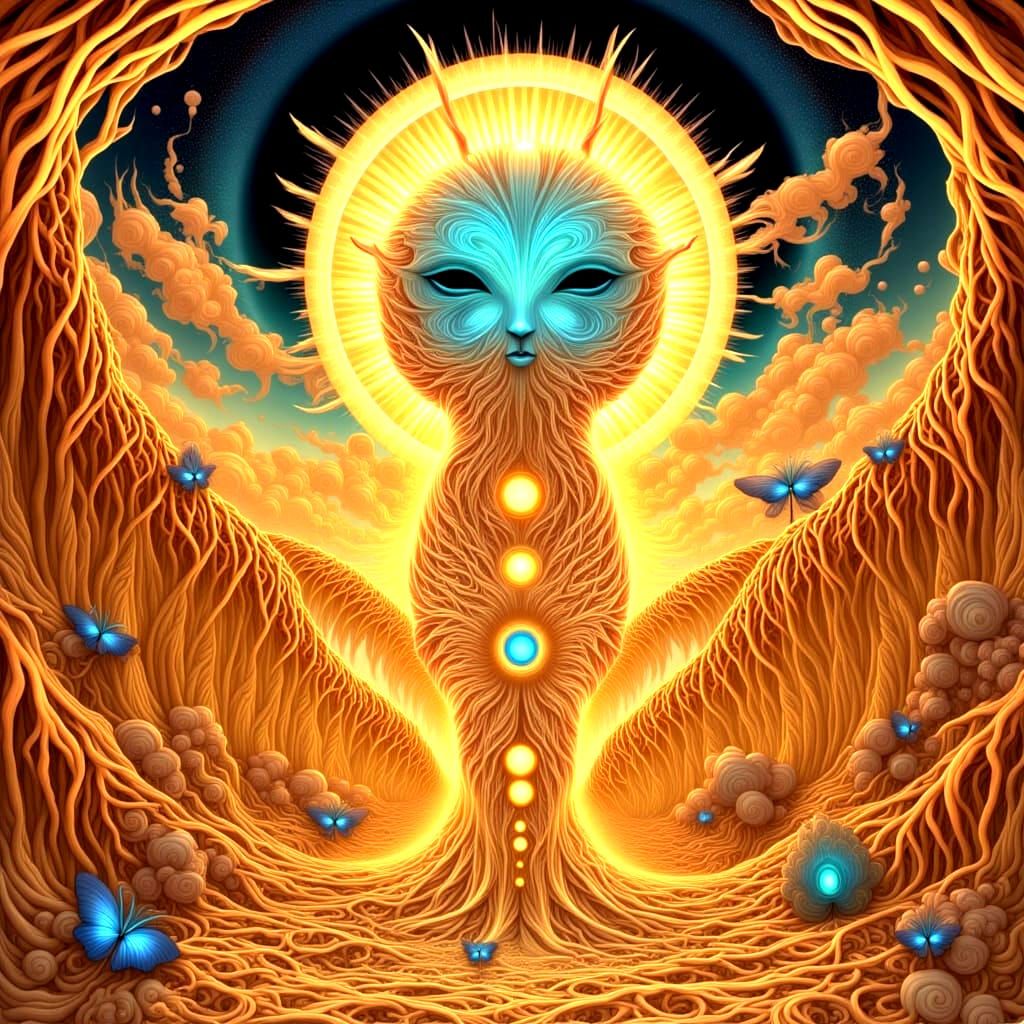 Stylized Surreal Lion Creature in Desert Cliffs